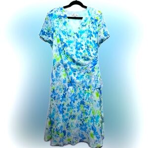 DRESS BARN Blue Floral Chiffon dress with underskirt, size 18, EUC